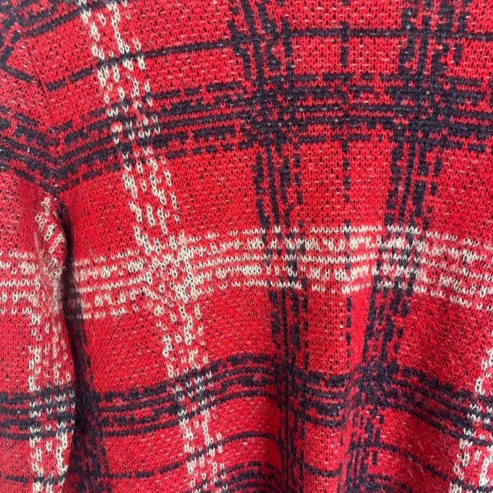 Ann Taylor Red/Black/Camel Plaid Wool Blend Sweater, Size Small - Picture 3 of 13